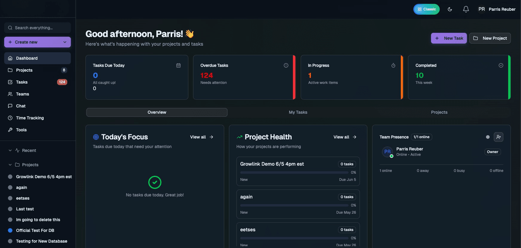Team management platform dashboard showing activity across the organization